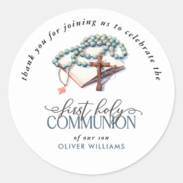 Watercolor Boy First Heliga Communion Tack Runt Klistermärke