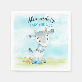 Watercolor Boy Goat Baby Shower Farm Pappersservett