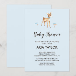 Watercolor Boy Hjort med Mushroom Baby Shower Inbjudningar