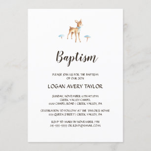 Watercolor Boy Hjort on White Baptism Inbjudningar