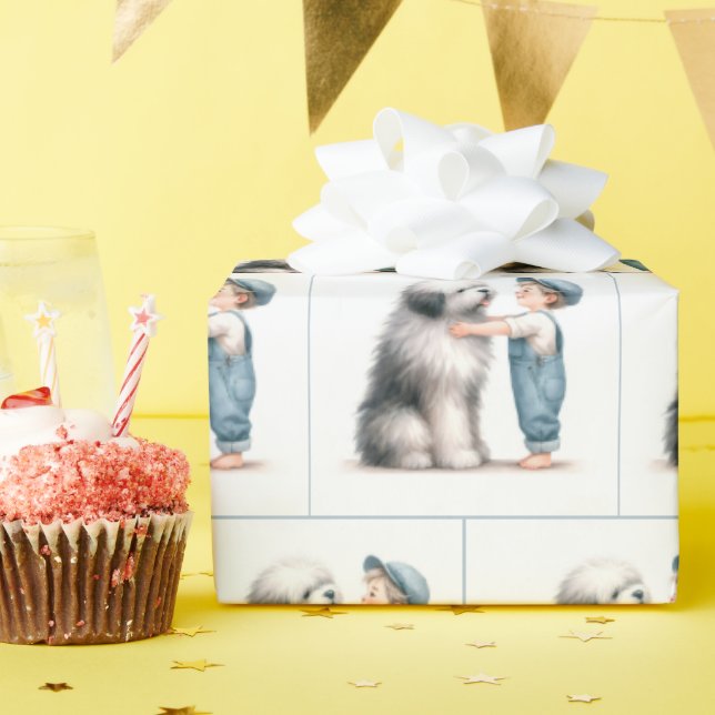 Watercolor Boy och hans Hund Presentpapper (Födelsedagsfest)