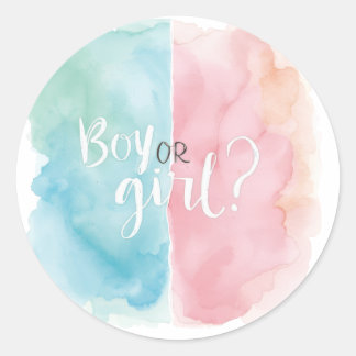 Watercolor Boy or Girl Gender Reveal Party Shirt Runt Klistermärke