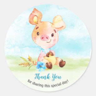 Watercolor Boy Piggy Baby Shower Farm Tack Runt Klistermärke