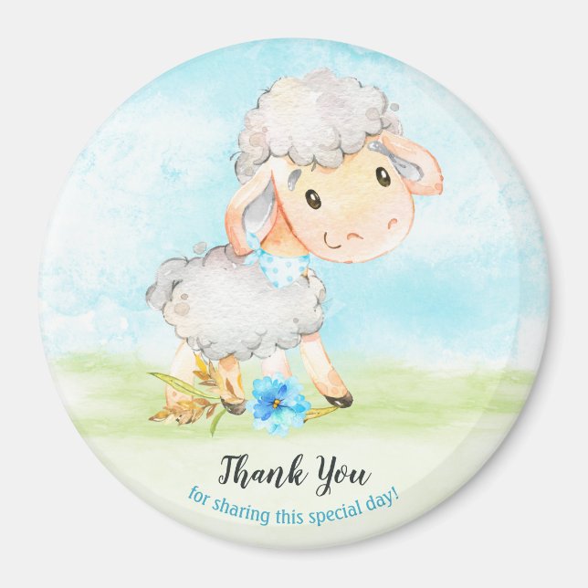 Watercolor Boy Sheep Farm Tack Magnet (Framsidan)