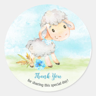 Watercolor Boy Sheep Farm Tack Runt Klistermärke