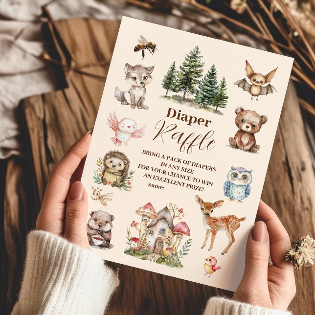 Watercolor Boy Woodland Diapper Raffle Tilläggskort (Skapare uppladdad)