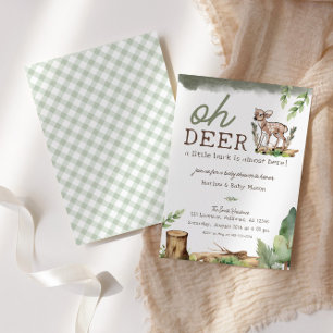 Watercolor Boy's Oh Hjort Woodland Baby Shower Inbjudningar
