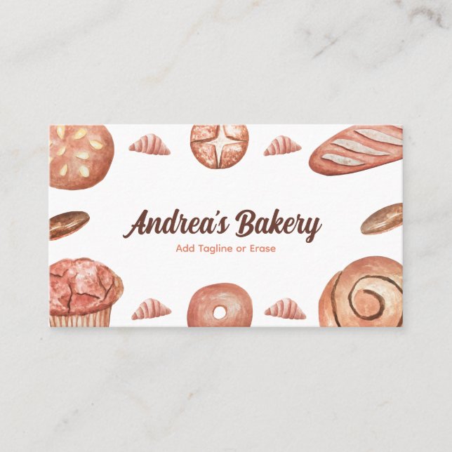 Watercolor Bread Loaf & Pastry Baker Chef Bakery Visitkort (Framsida)
