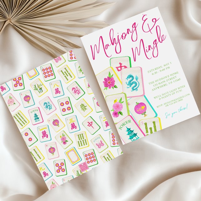 Watercolor Bright Mahjong Tiles Party Inbjudningar (Skapare uppladdad)