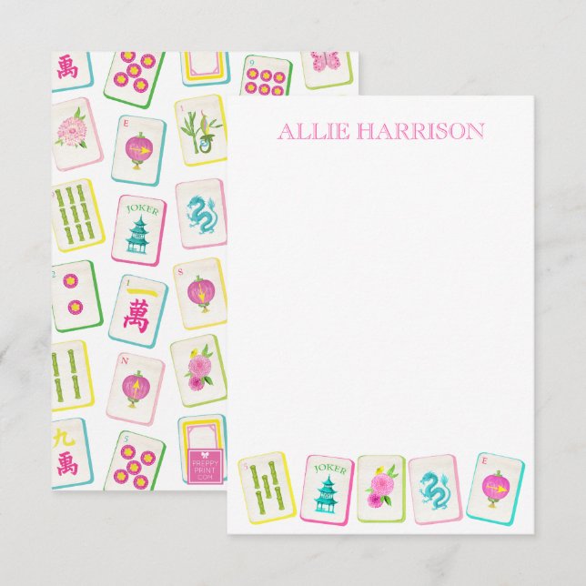 Watercolor Bright Mahjong Tiles Personlig Anteckningskort (Fram/baksida)
