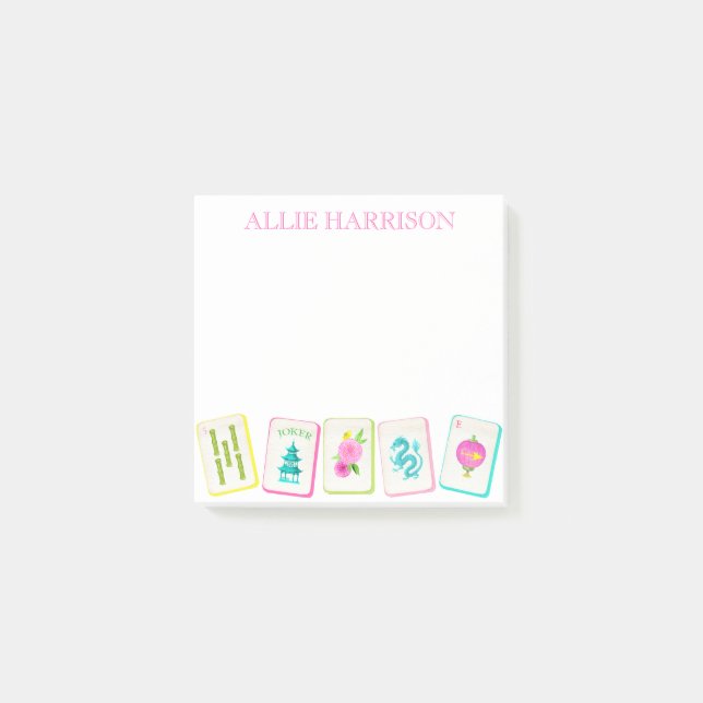 Watercolor Bright Mahjong Tiles Personlig Post-it Block (Framsida)