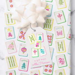Watercolor Bright Mahjong Tiles Personlig Presentetikett