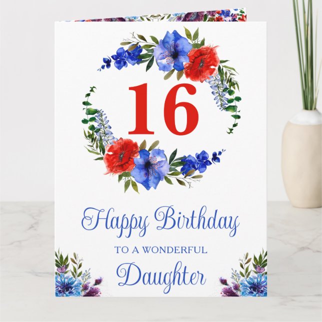 Watercolor Bright Summer Flowers Birthday Kort (Framsida)