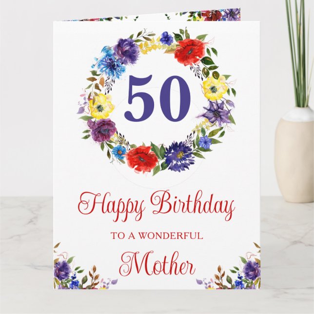 Watercolor Bright Summer Flowers Birthday Kort (Framsida)