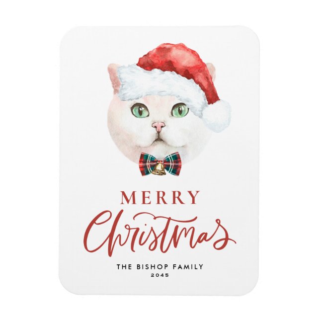 Watercolor British Shorthair Cat Santa jul Magnet (Vertikal)