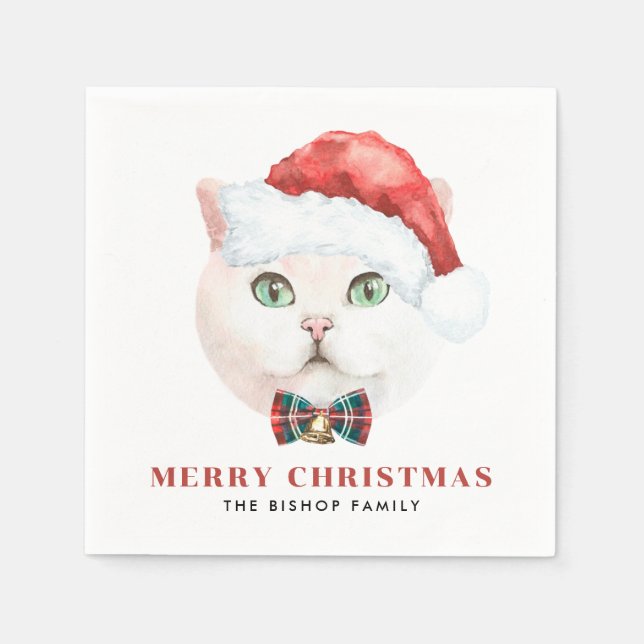 Watercolor British Shorthair Cat Santa jul Pappersservett (Framsidan)