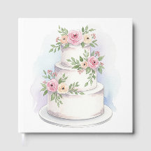 Watercolor Bröllop Cake Bröllopsdag Guest Bok