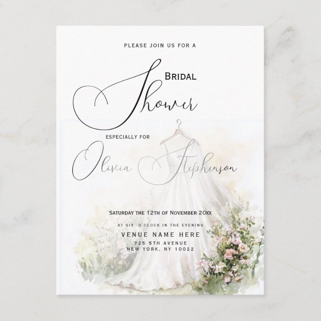 Watercolor Bröllop Dress &  Garden Möhippa Tilläggskort (Framsida)