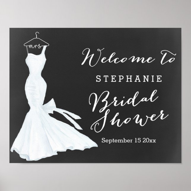 Watercolor Bröllop Gown Chalkboard | MÖHIPPA Poster (Framsidan)
