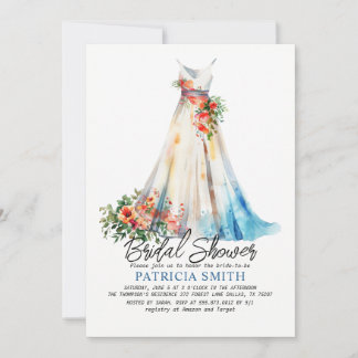 Watercolor Bröllop Gown Inbjudningskort för möhipp