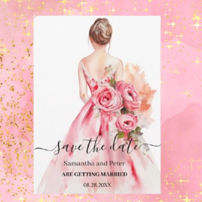 Watercolor Bröllop Gown Spara datum Datumet (Capture your love story with Brett Designs' stunning watercolor wedding gown save the dates.)