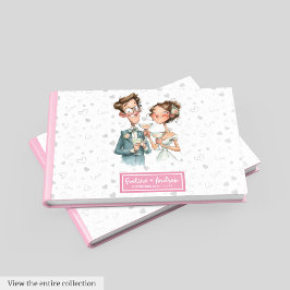 Watercolor Bröllop Guest Bok Funny Quirky Couple