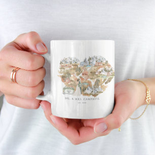 Watercolor Bröllop Karta Monogram Newlyed Kaffemugg
