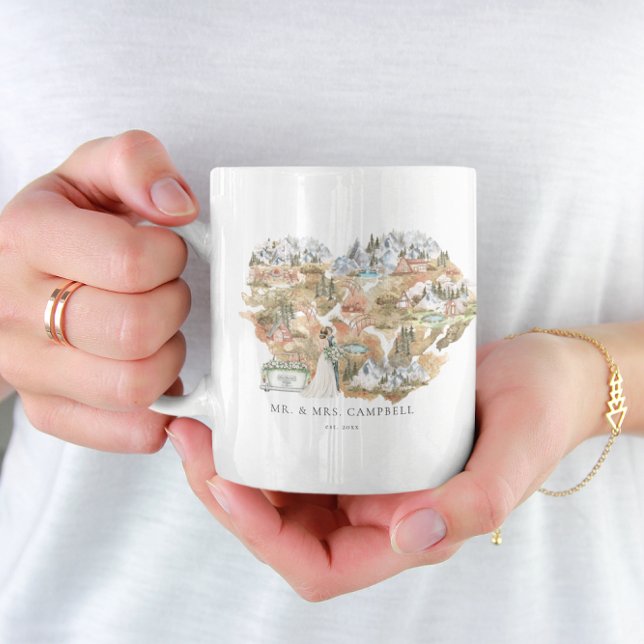 Watercolor Bröllop Karta | Monogram Newlyed Kaffemugg (Skapare uppladdad)