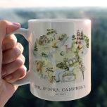 Watercolor Bröllop Karta | Monogram Newlyed Mugg<br><div class="desc">Förbluffande vattenfärg karta med en illustration av brud och groom. Lägg till namn och datum har fastställts med ett personlig-meddelande på baksidan. En vacker gåva till nylingarna. Trendig, modern, söt och snyggt, det här tvåtonade mugg kommer att brista varje morgon. Detaljer som cocktail-kapslar, kan kramare, kopp, och du kan använda...</div>