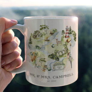 Watercolor Bröllop Karta Monogram Newlyed Mugg