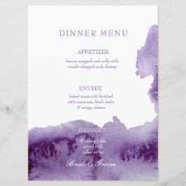 Watercolor Bröllop-meny med ultraviolett Elegant Meny