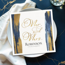 Watercolor Bröllop Napkins | Blå Abstrakt Giltig