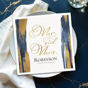 Watercolor Bröllop Napkins   Blå Abstrakt Giltig Pappersservett