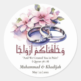 Watercolor Bröllop Ring Islamic Quote Nikah Runt Klistermärke