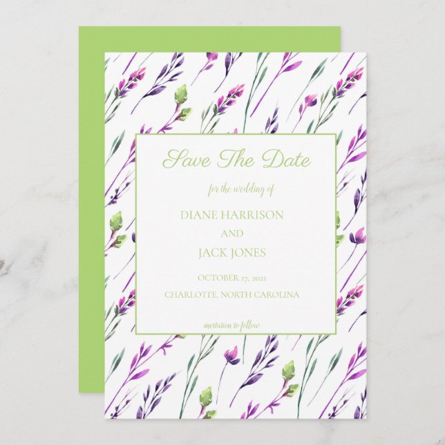 Watercolor Bröllop spara datum Inbjudningar (Fram/baksida)
