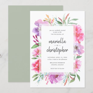 Watercolor Bröllop Vår Bouquet Modern Inbjudan