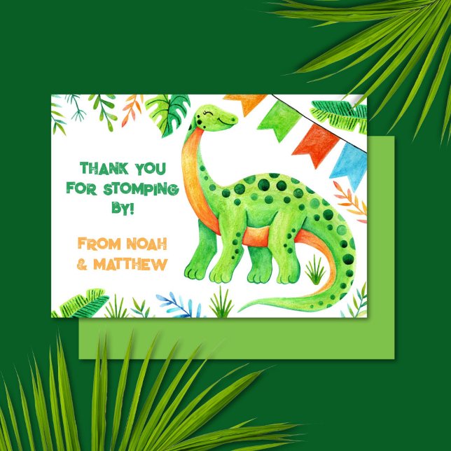 Watercolor Brontosaurus Dinosaur Joint Birthday Tack Kort (Watercolor Brontosaurus Dinosaur Thank You Card)