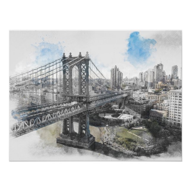 Watercolor Brooklyn Bridge Photo Print - Elegant Fototryck (Framsidan)