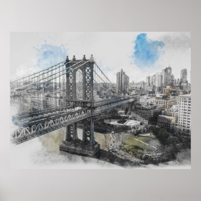 Watercolor Brooklyn Bridge Poster - Elegant NYC (Framsidan)