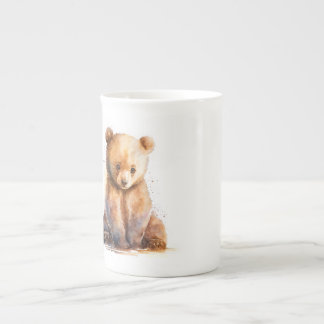 Watercolor Brown Baby Bear, Sitta Cute Bear Unge Benporslin Mugg