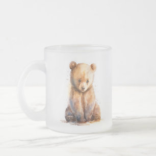 Watercolor Brown Baby Bear, Sitta Cute Bear Unge Frostad Glasmugg