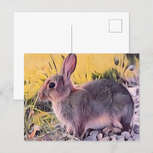 Watercolor Brown Bunny Rabbit Vintage Art Vykort