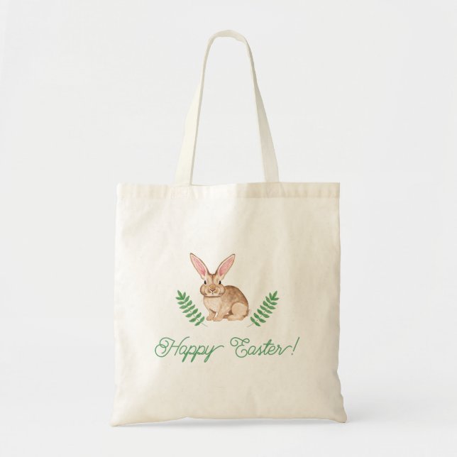 Watercolor Brown Easter Bunny And Greenery Tygkasse (Framsidan)