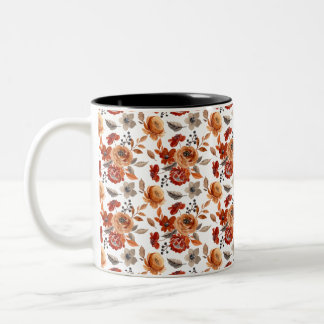 Watercolor Brown Floral Pattern Två-Tonad Mugg