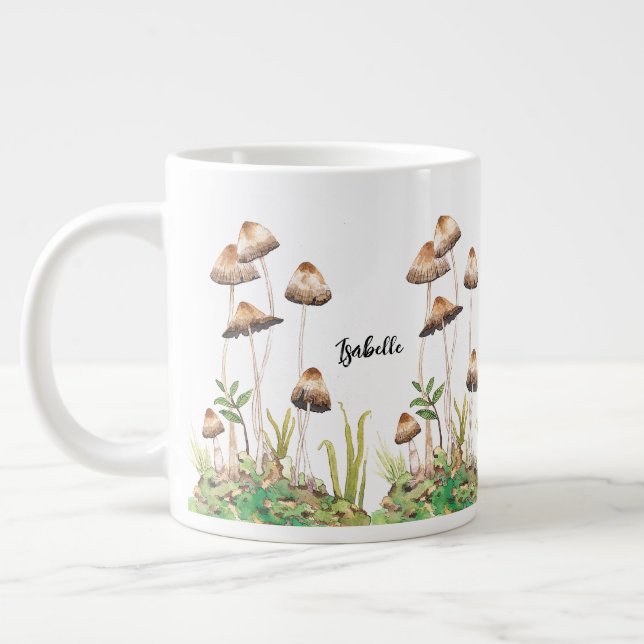 Watercolor Brown Forest Mushrum Jumbo Mugg (Vänster)