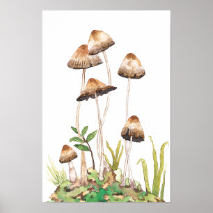 Watercolor Brown Forest Mushrum Poster