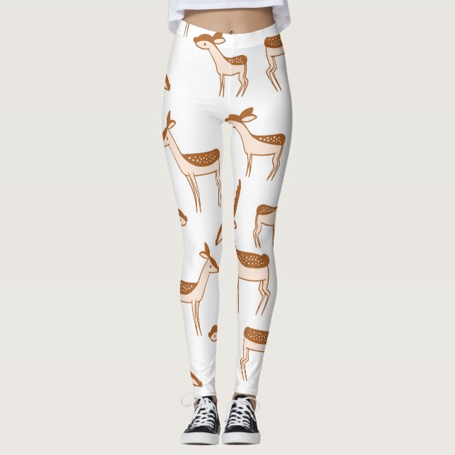 Watercolor Brown Hjort Mönster Leggings (Framsida)