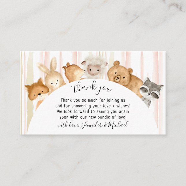 Watercolor Brush Forest Baby djur Tack Tilläggskort (Framsida)