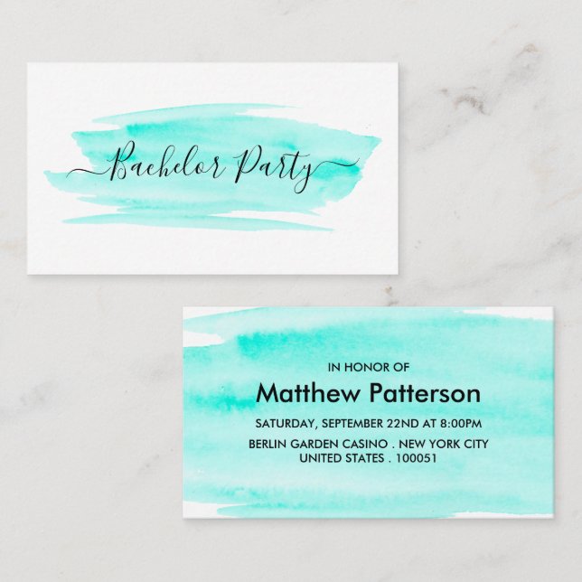 Watercolor Brushstroke Bachelor Party Biljett (Fram/baksida)