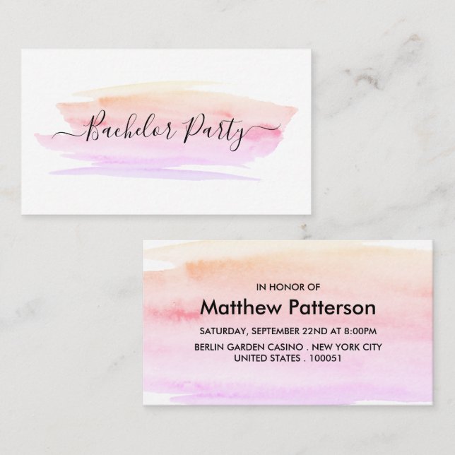 Watercolor Brushstroke Bachelor Party Biljett (Fram/baksida)